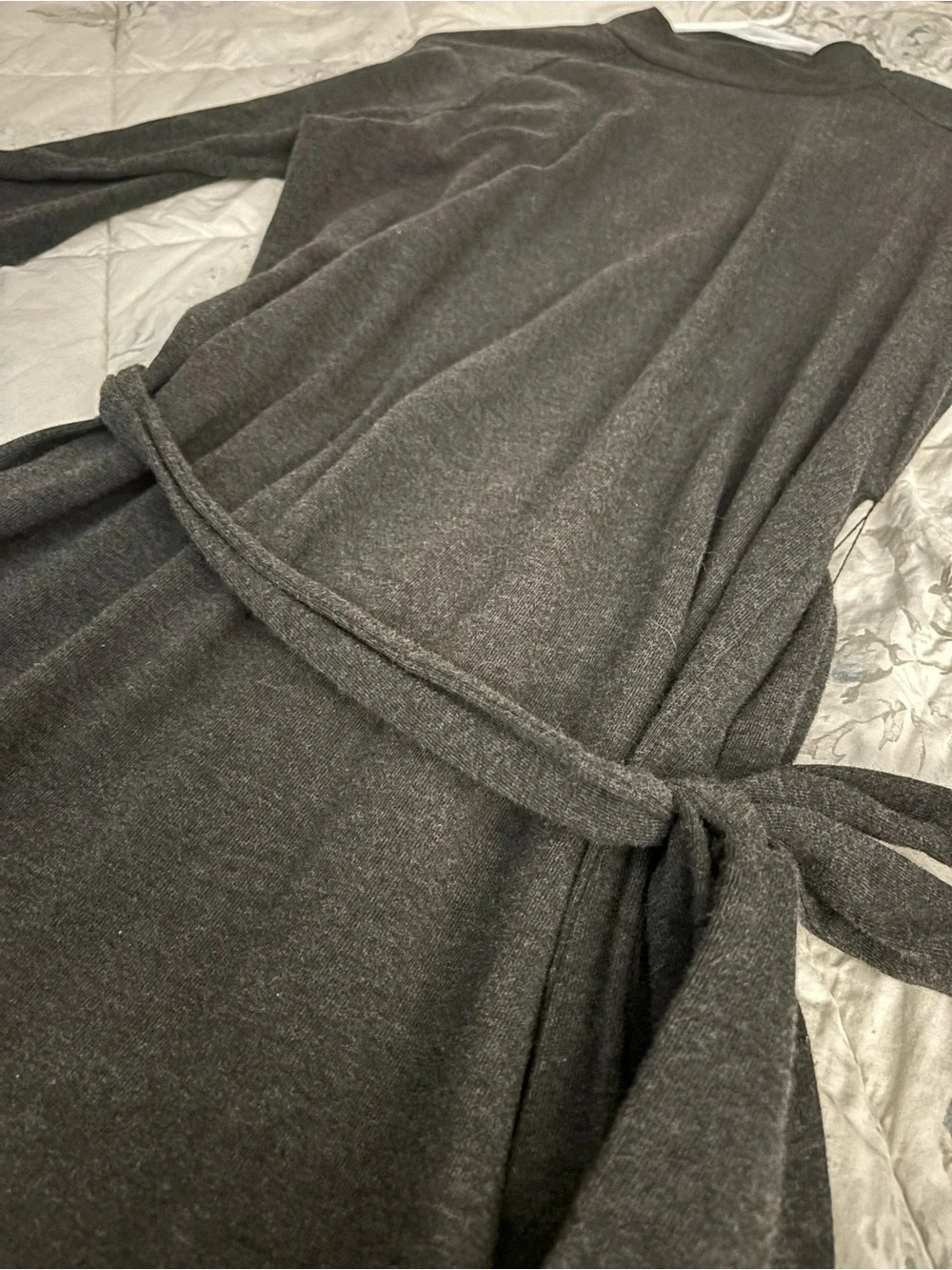 Dark Grey Long-Sleeve Belted Midi Dress